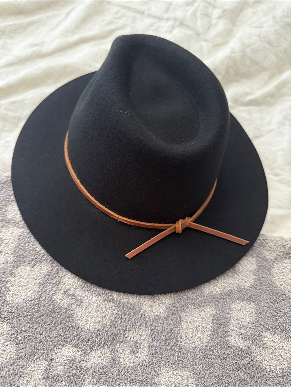 Brixton Black Felt Fedora with Brown Leather Band